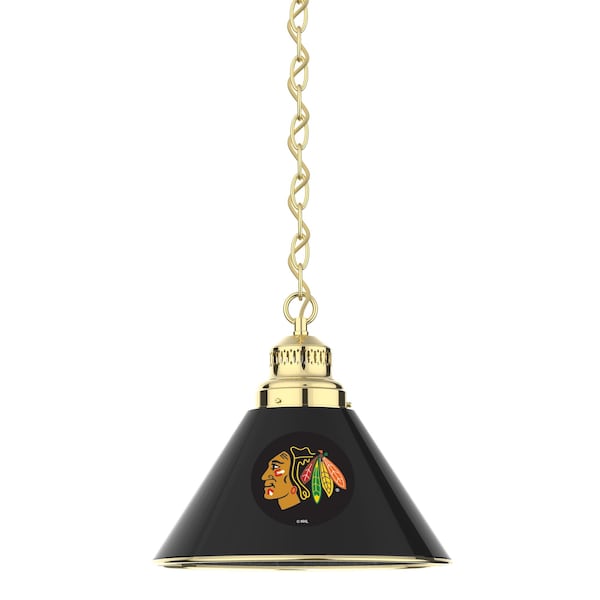 Chicago Blackhawks Pendant Light, Black Shades, Brass Fixture